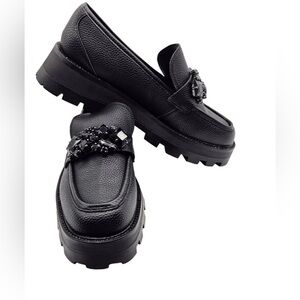 Karl Lagerfeld black slip on platform loafer